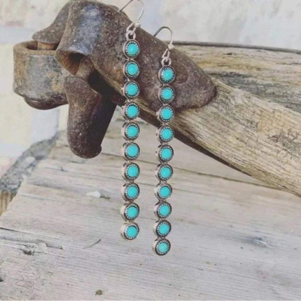 New Bohemian Blue Beads Long Earrings